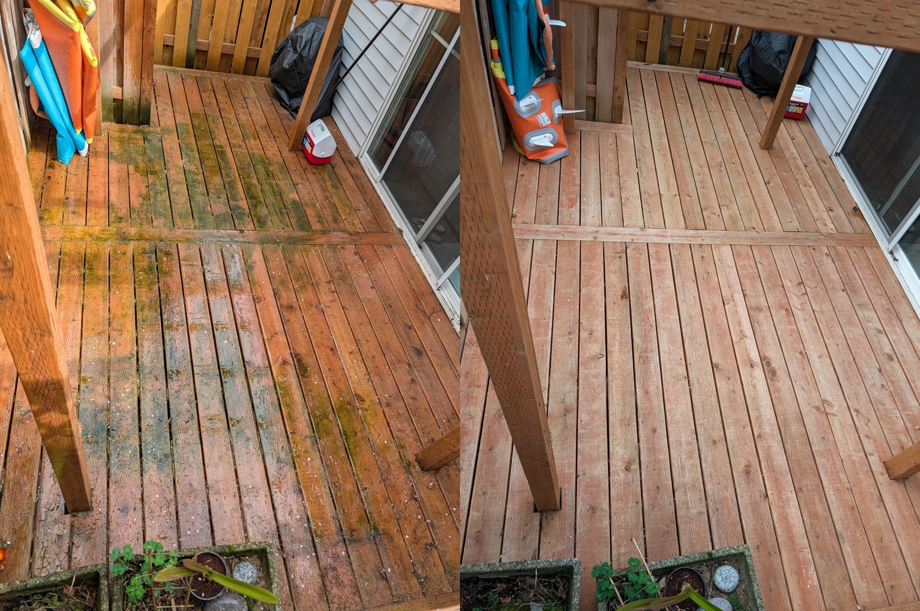 Deck cleaning before and after