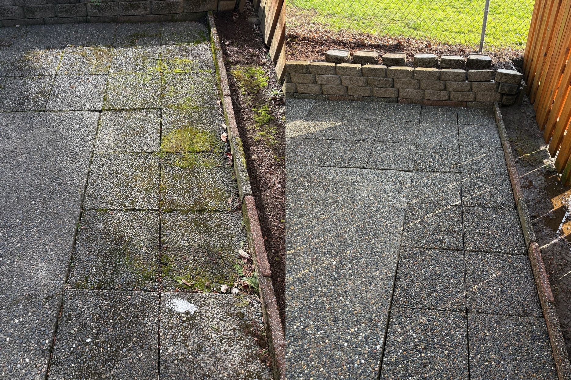 Patio cleaning before and after - aggregate concrete